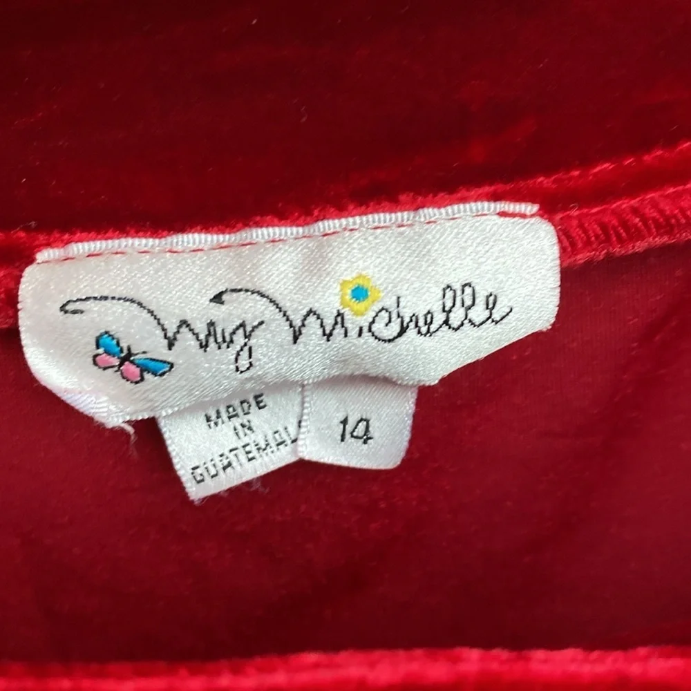 My Michelle Red Velvet Glitter Stripe Ruffle Formal Dress Size 14 Girls